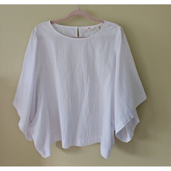Levi's Blouse Womens 3X White Seersucker Boxy 3/4 Sleeve Slouchy Button Oversize - Picture 16 of 16